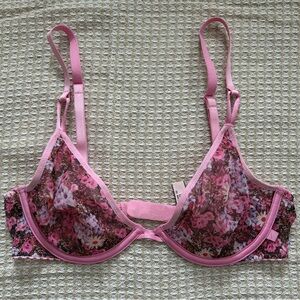 Victoria’s Secret Sheer Floral Sexy Tee Unlined Demi Bra 32C